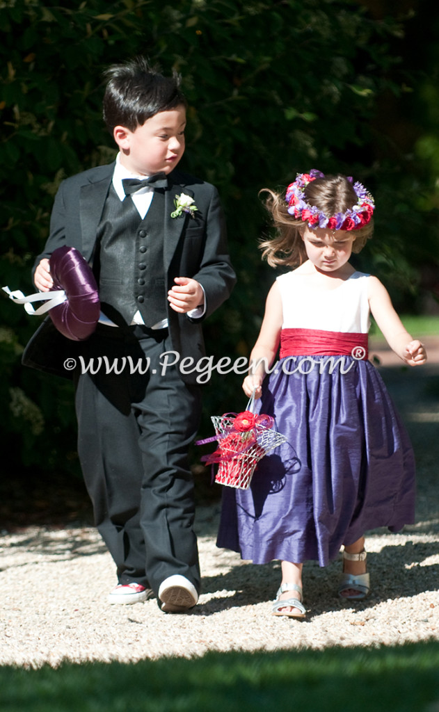 Deep grape and Cranberry Silk Flower Girl Dresses Style 388 by Pegeen Classics