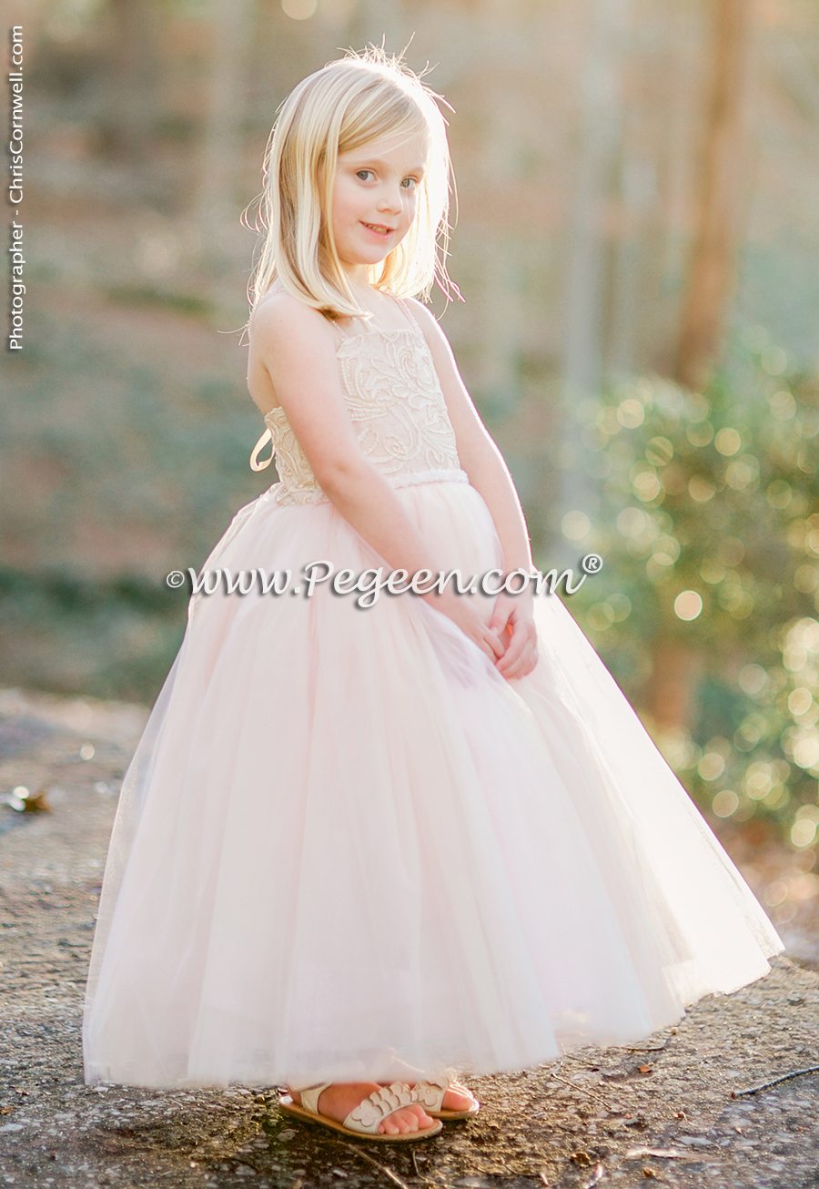 Pink and Lace Tulle Flower Girl Dress