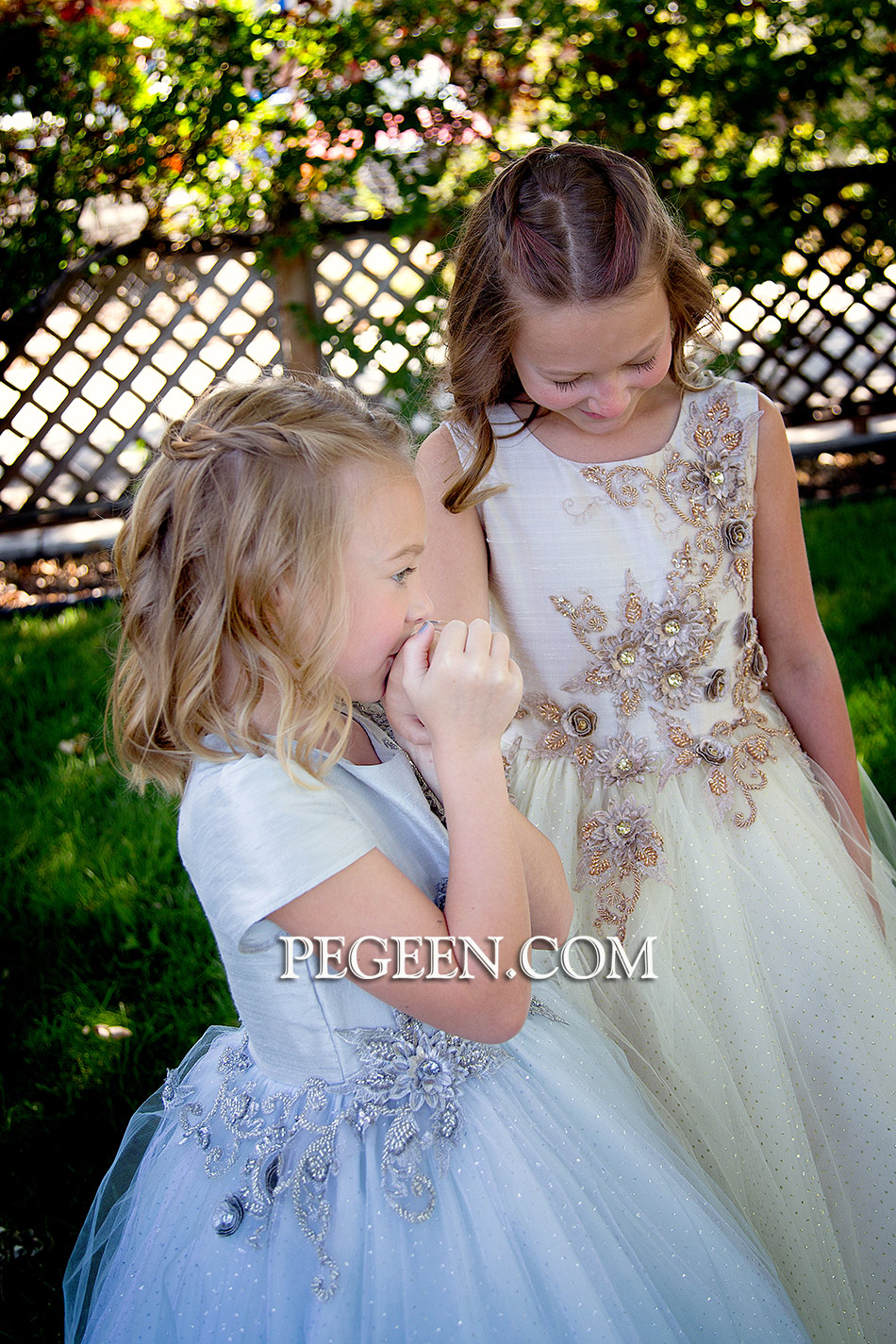 Flower Girl Dresses of the Month for August 2016 in Silver and Gold Silk and Tulle – Pegeen Style 922